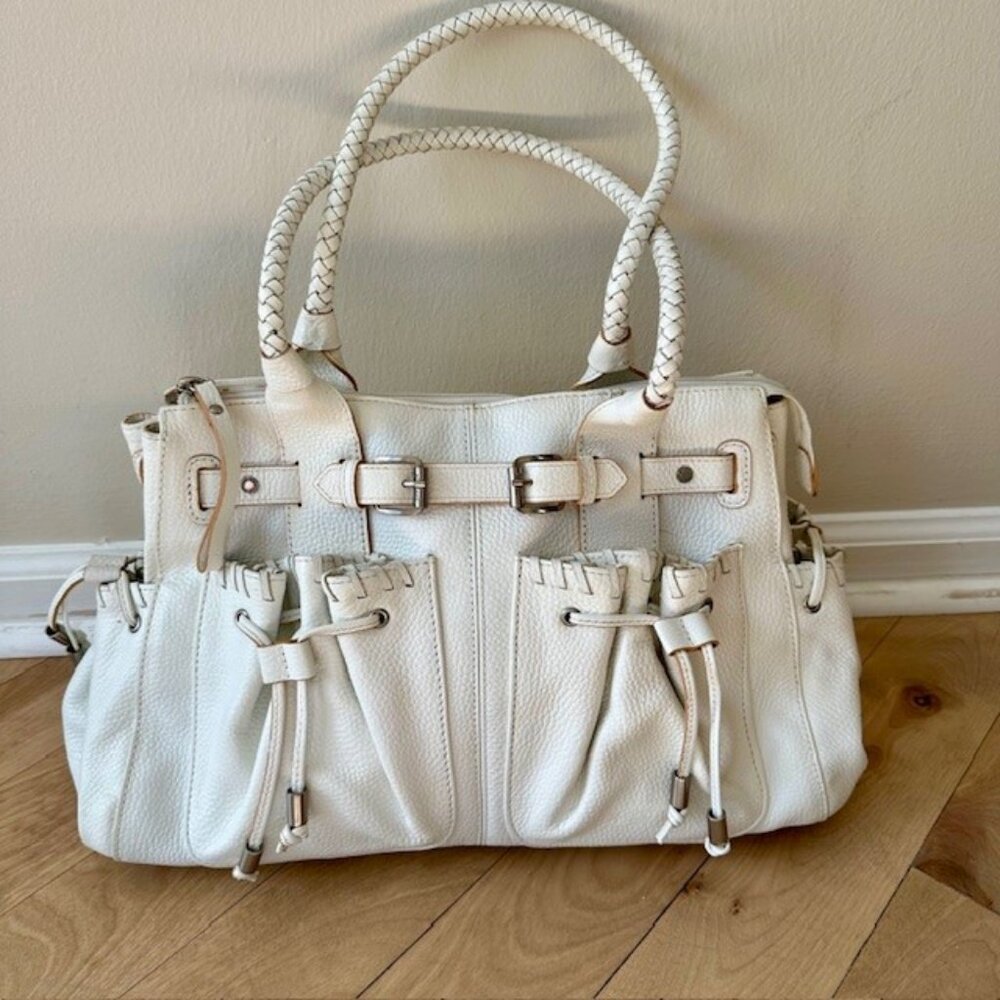 *Sale*Adrienne Vittadini White Leather Satchel Purse Handbag Retail $345 & Dusty